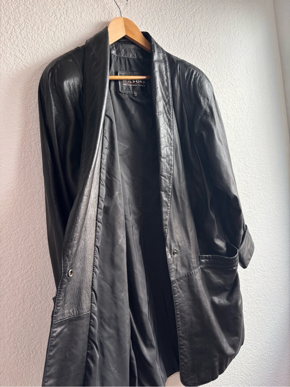Vintage Wilsons Leather Black Belted Trench Coat Women M Y2K 90s - Picture 5 of 12